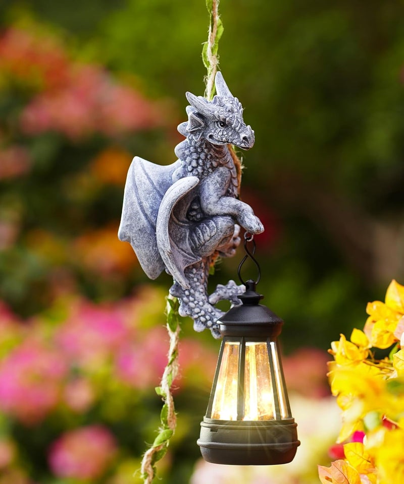 Nacome Dragon Outdoor Statues for Garden: Outside Hanging Climbing Sculptures with Lantern Decor for Yard Art Porch Balcony - Christmas Birthday Gifts for Grandma Mom Women - Image 1